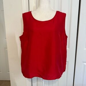 Karen Arnold 1X  Red 100% Silk Tank Top Blouse Round Neck Sleeveless Shirt